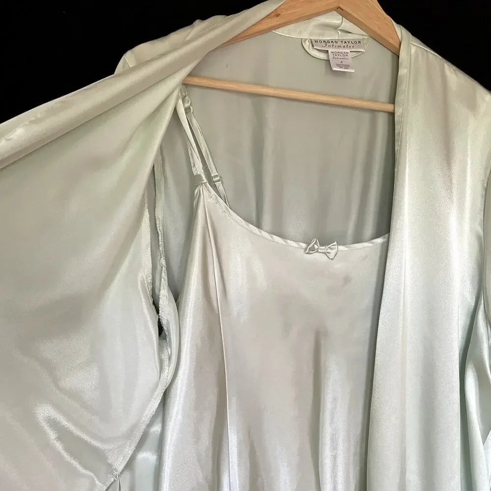 Morgan Taylor Intimates light sage green robe and slip dress set women's‎ size L